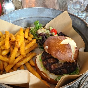 Le Q.G. - Bison burger with fries and salad. A bit dry but tasty. - Gastropubs Near Me - Mont-Tremblant, Quebec Le Q.G. - Bison burger with fries and salad. A bit dry but tasty. - Gastropubs Near Me - Mont-Tremblant, Quebec