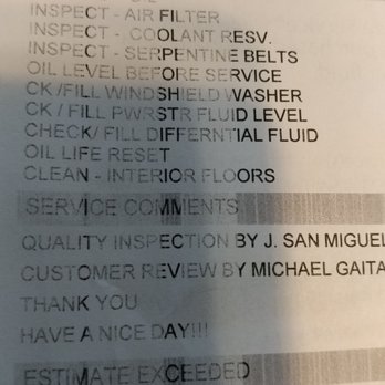 Jiffy Lube - Incorrect. (Insert Schrute face HERE. Haha) I still don't have any washer fluid, and it *definitely* wasn't vacuumed. Bummer! - Oil Change Stations Near Me - San Antonio, Texas Jiffy Lube - Incorrect. (Insert Schrute face HERE. Haha) I still don't have any washer fluid, and it *definitely* wasn't vacuumed. Bummer! - Oil Change Stations Near Me - San Antonio, Texas