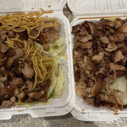 Teriyaki Way Japanese Grill - 2 Chicken Teriyaki Combos with vegetables and extra sauce, one with fried rice and one with noodles