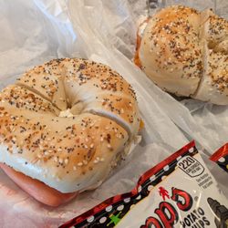 Brooklyn Bagel & Deli - Two Sliced Nova Sandwiches on everything bagels with plain cream cheese and Zapp's Voodoo potato chips. $14.99 per. $38.12 after tax, tip.