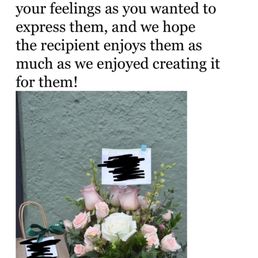 Email from Park Florist with the pic of my order (redacted for privacy) Email from Park Florist with the pic of my order (redacted for privacy)