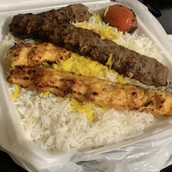 Hatam Restaurant - Beef and Chicken Koobideh Combo with saffron rice and tomato. Comes with pita bread. SO good. $16.15 - Persian/Iranian Near Me - Anaheim, California