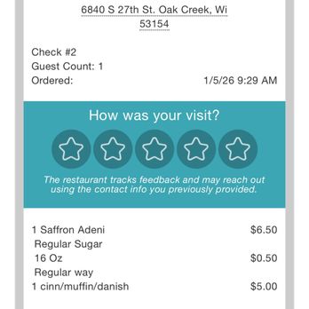 Haraz Coffee House - receipt - Middle Eastern Near Me - Oak Creek, Wisconsin