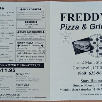 Freddy's Pizza & Grinders - Menu, as of October 2025 - Pizza Near Me - Cromwell, Connecticut