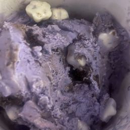 Double choc. cookies IN purple s'mores ice cream w/ fudge & white stars.