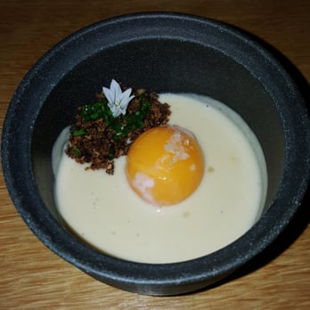 Commis - Slow poached egg yolk with smoked dates, allium and malt - New American Near Me - Oakland, California