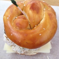 Epex Soft Pretzels & More - Chicken salad pretzel sandwich.