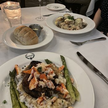 Marais - 8 oz sirloin with lobster and the other plate was bay scallops on risotto - Seafood Near Me - Dickinson, Texas