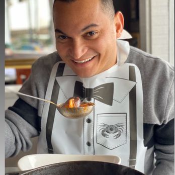 The Dead Fish - Cute hubby wearing a cute bib - Seafood Near Me - Crockett, California The Dead Fish - Cute hubby wearing a cute bib - Seafood Near Me - Crockett, California