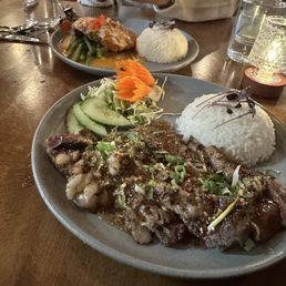 Tiger steak & curry salmon