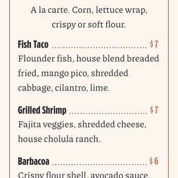 Aldana Mexican Bar & Grill - From their website. Shrimp taco (6/22/23) was $1.00 more then listed here - Mexican Near Me - Troy, Michigan