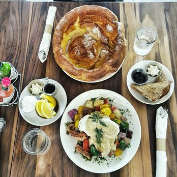 Plums Cafe - Salmon Hash and Dutch Baby! Get the Dutch Baby! - Breakfast & Brunch Near Me - Costa Mesa, California