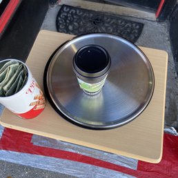 Cute table that they place your items on for social distance