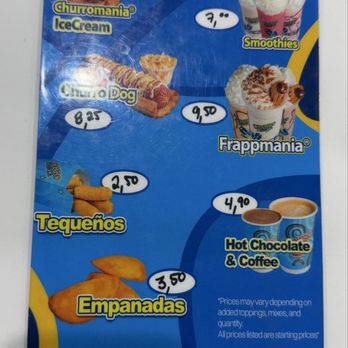 Churromania - Menu 12/27/2025 - Coffee & Tea Near Me - Irving, Texas