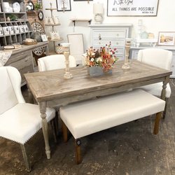 Altered Designs - A blend of dining chairs and bench with our farmhouse table adds just the right spot for your family gatherings