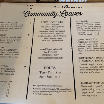 Community Loaves - Menu 2/26/19 - Bakeries Near Me - Jacksonville, Florida