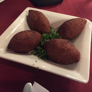 Aleppo's Kitchen - Fried Syrian Kibbeh (fried kibbeh shell stuffed with spiced ground meat, onion, and nuts - $8) - Mediterranean Near Me - Anaheim, California
