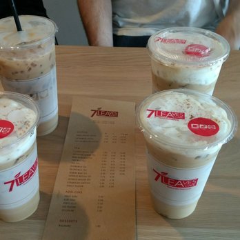 7 Leaves Cafe - 3 house coffees with 1 large assam milk tea (top left) - Coffee & Tea Near Me - Alhambra, California