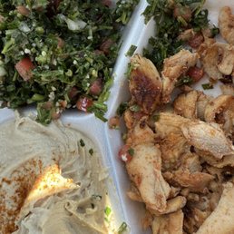 Hummus, tabouli, chicken Hummus, tabouli, chicken