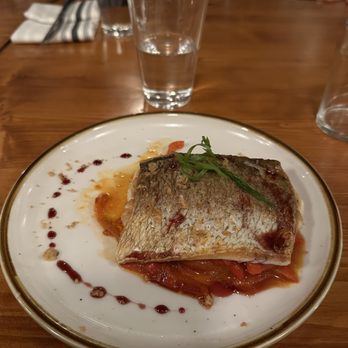 Turn Key Madison - Whitefish entree on a bed of red peppers- super small for $24 - New American Near Me - Madison, Wisconsin Turn Key Madison - Whitefish entree on a bed of red peppers- super small for $24 - New American Near Me - Madison, Wisconsin
