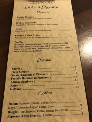 Menu photo 4 Cenacolo Restaurant North Huntingdon, PA