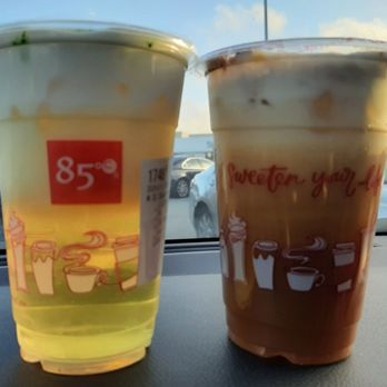 85°C Bakery Cafe-Stonestown - Iced Sea Salt Jasmine Green Tea & Iced Sea Salt Coffee - Coffee & Tea Near Me - San Francisco, California 85°C Bakery Cafe-Stonestown - Iced Sea Salt Jasmine Green Tea & Iced Sea Salt Coffee - Coffee & Tea Near Me - San Francisco, California