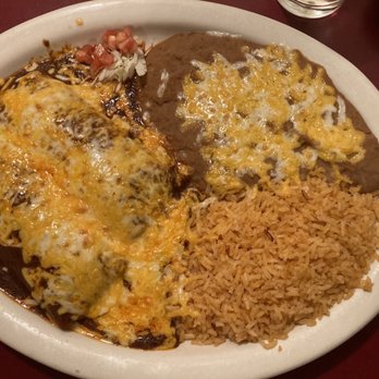 La Casita - Looks messy but it's soooo good. Enchiladas combo plate - Mexican Near Me - Crestline, California