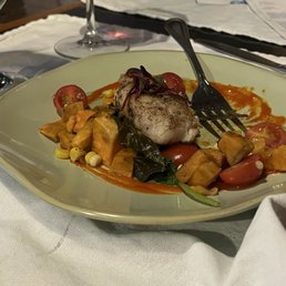 Half portion of pan seared 3 tail on sweet potato hash Half portion of pan seared 3 tail on sweet potato hash