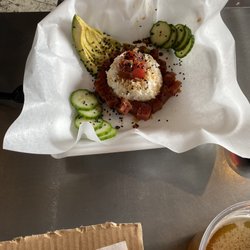 Wagon Wheel Bar and Grill - Flat bread chicken pesto (huge) and Poké bowl! Amazing food.