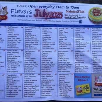 Martha's Dandee Creme - July 2025 ice cream flavors - Ice Cream & Frozen Yogurt Near Me - Queensbury, New York Martha's Dandee Creme - July 2025 ice cream flavors - Ice Cream & Frozen Yogurt Near Me - Queensbury, New York