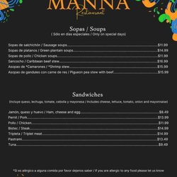 Manna Restaurant - Manna Restaurant - Menu Page 2 of 3