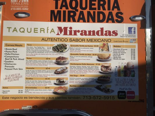 Menu photo 5 Taqueria Mirandas Houston, TX