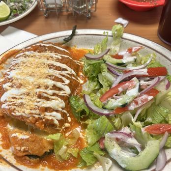 La Morenita - Chile relleno with side salad. - Mexican Near Me - Hemet, California La Morenita - Chile relleno with side salad. - Mexican Near Me - Hemet, California