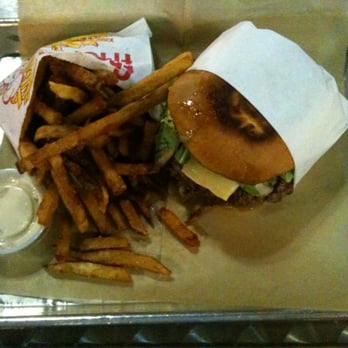 Grill 'Em All - Powerslave (brie cheese, bourbon apple compote, balsamic aioli, and field greens) with a side of fries. - Burgers Near Me - Long Beach, California