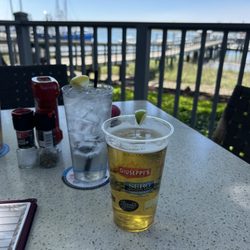 Outdoor table with beer