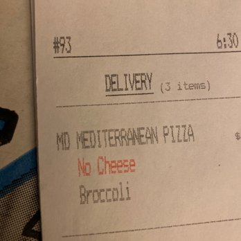 Mr. Y's Pizza N Fries - receipt that says no cheese - Pizza Near Me - Darlington, Maryland