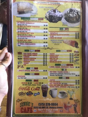 Menu photo 1 Jorge's Cafe Ruidoso Downs, NM