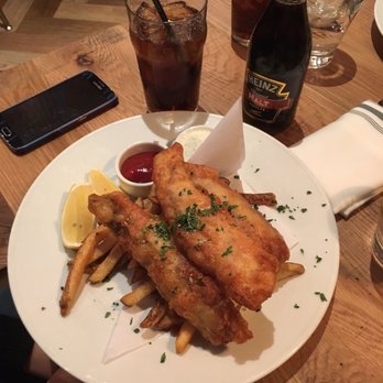 The Dearborn - Fish and chips, crispy on the outside, soft on the inside. Very delicious! - New American Near Me - Chicago, Illinois The Dearborn - Fish and chips, crispy on the outside, soft on the inside. Very delicious! - New American Near Me - Chicago, Illinois