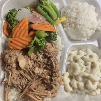 Hawaiian Bros Island Grill - Mixed veggies, kalua pork, Mac salad and rice (that I down in their yummy teriyaki sauce - Hawaiian Near Me - Tucson, Arizona Hawaiian Bros Island Grill - Mixed veggies, kalua pork, Mac salad and rice (that I down in their yummy teriyaki sauce - Hawaiian Near Me - Tucson, Arizona