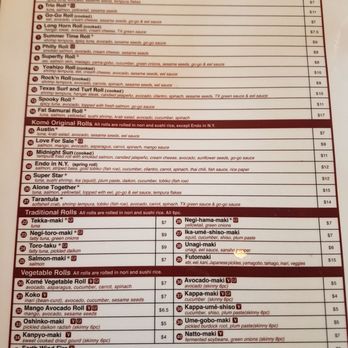 Komé - Sushi menu - Japanese Near Me - Austin, Texas