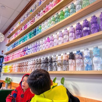 SpecialTea - Decor of wall lined with bears - Bubble Tea Near Me - Naperville, Illinois