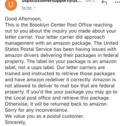 US Post Office - Email from and to USPS in Brooklyn Park, MN