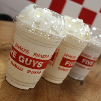 Five Guys - three cups of ice cream on a table - Burgers Near Me - Keene, New Hampshire