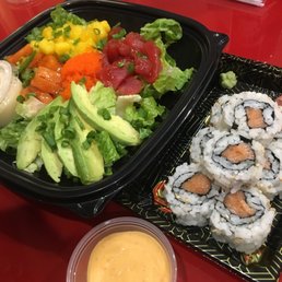 Bowl over a ginger salad instead of rice. Salmon roll w sauce on the side.