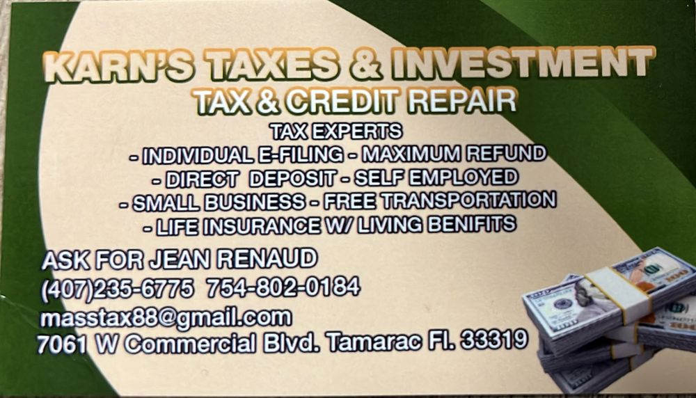 KARNS TAXES & INVESTMENT Updated July 2024 Request Consultation 7061 W Commercial Blvd
