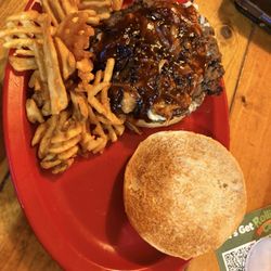 Luckey Junction - Bourbon blue cheese, Smash burger and Waffle Fries
