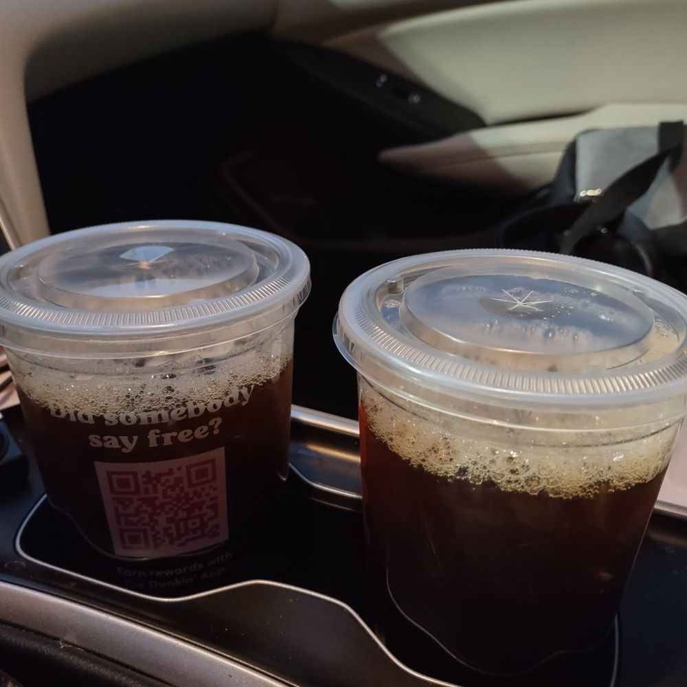 Large coffee, $$$, and one inch below the top of the cup. Large coffee, $$$, and one inch below the top of the cup.