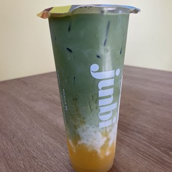 Junbi - Cold Mango Matcha Latte (TikTok: @justandyvu) - Coffee & Tea Near Me - Garden Grove, California
