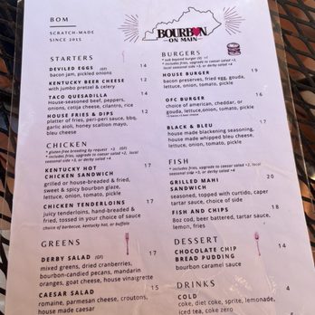 Bourbon On Main - Food Menu - Cocktail Bars Near Me - Frankfort, Kentucky