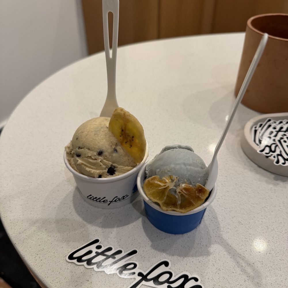 Little Fox Cups & Cones - LEFT: Banana Pancake RIGHT: Lavender Haze - Ice Cream & Frozen Yogurt Near Me - Oceanside, California